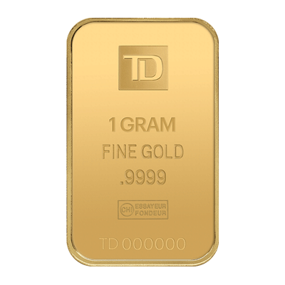 A picture of a 1 gram TD Gold Bar
